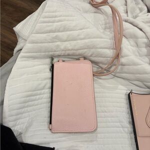 Bandolier donna iPhone 13pro case pink leather crossbody /belt/strap set w/pouch